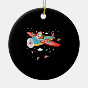 Christmas Santa Claus Pilot Flying Airplane Boys G Ceramic Ornament