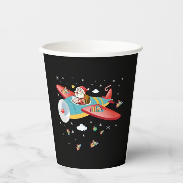 Christmas Santa Claus Pilot Flying Airplane Boys G Paper Cups (Front)