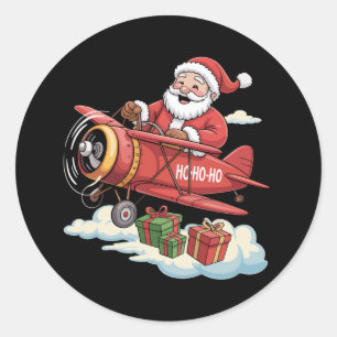 Christmas Santa Claus Pilot Flying Airplane Gift Classic Round Sticker