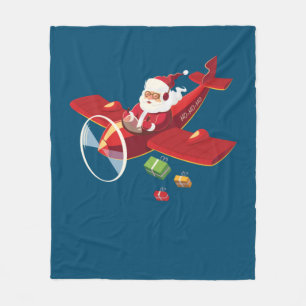 Christmas Santa Claus Pilot Flying Airplane Gift Fleece Blanket