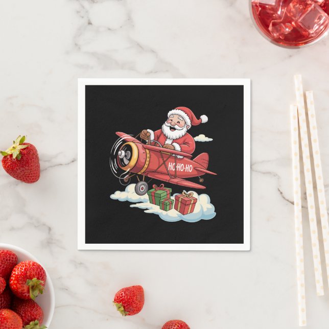 Christmas Santa Claus Pilot Flying Airplane Gift Napkins (Insitu)