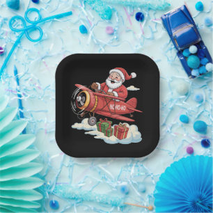 Christmas Santa Claus Pilot Flying Airplane Gift Paper Plates