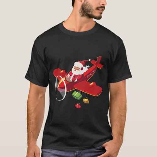 Christmas Santa Claus Pilot Flying Airplane Gift T_Shirt