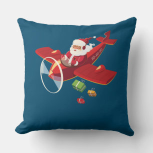 Christmas Santa Claus Pilot Flying Airplane Gift Throw Pillow