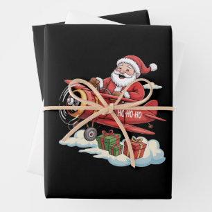 Christmas Santa Claus Pilot Flying Airplane Gift Wrapping Paper Sheets