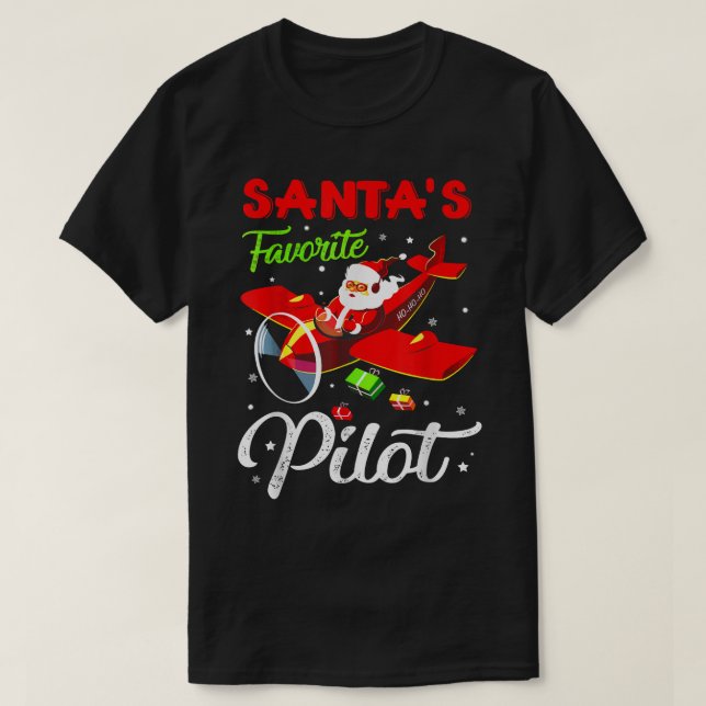 Christmas Santa Claus Pilot Flying Airplane Gifts  T-Shirt (Design Front)