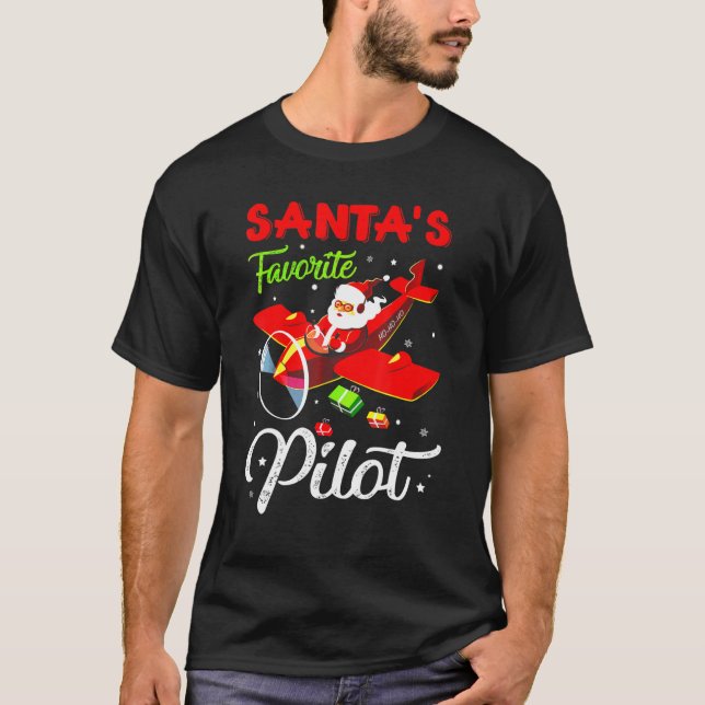Christmas Santa Claus Pilot Flying Airplane T-Shirt (Front)