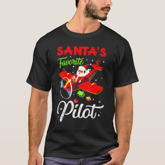 Christmas Santa Claus Pilot Flying Airplane T-Shirt (Front)