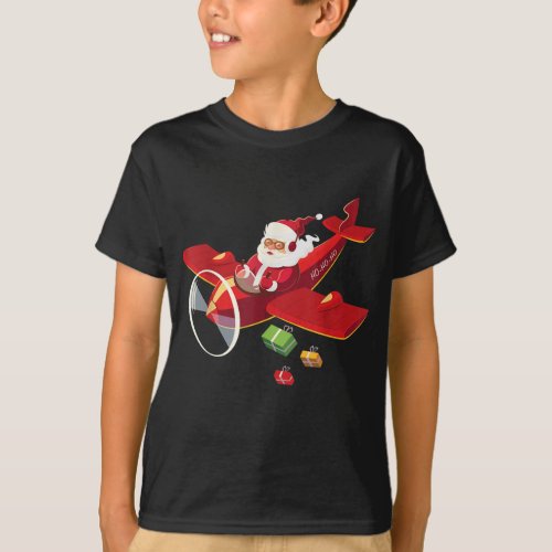 Christmas Santa Claus Pilot Flying Airplane T_Shirt