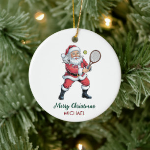 Christmas Santa claus playing tennis Personalized Ceramic Ornament