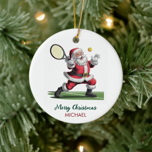 Christmas Santa claus playing tennis Personalized Ceramic Ornament