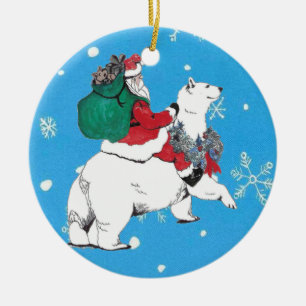 Christmas Santa Claus Polar Bear Tree Ornament