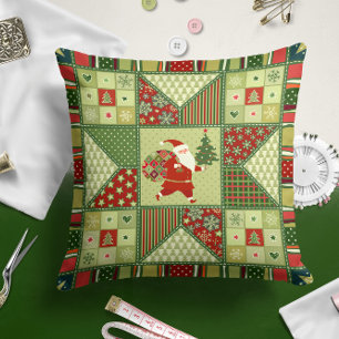 Christmas Santa Claus Quilt II    Throw Pillow