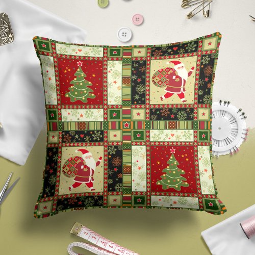 Christmas Santa Claus Quilt  Throw Pillow