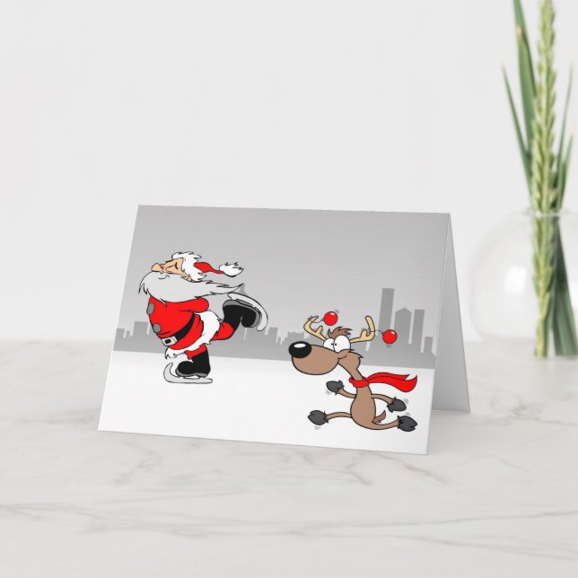 Christmas Santa Claus & Reindeer Card (Front)