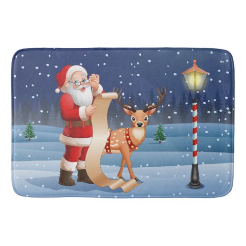 Christmas Santa Claus Reindeer Cute Winter Bath Mat