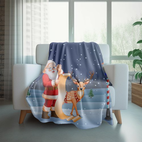 Christmas Santa Claus Reindeer Cute Winter Fleece Blanket