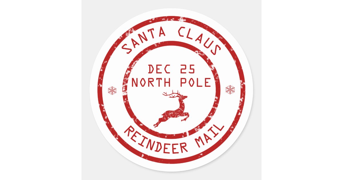 Christmas Santa Claus Reindeer Mail Sticker | Zazzle