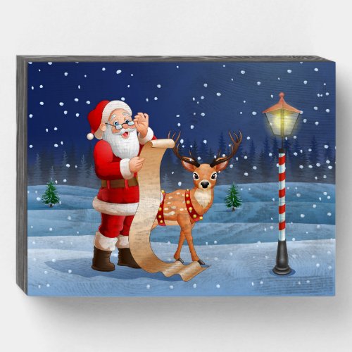 Christmas Santa Claus Reindeer Wooden Box Sign