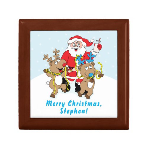 Christmas Santa Claus Reindeers Keepsake Box