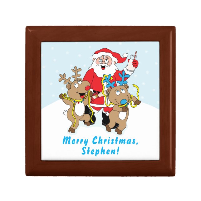 Christmas Santa Claus Reindeers Keepsake Box (Front)
