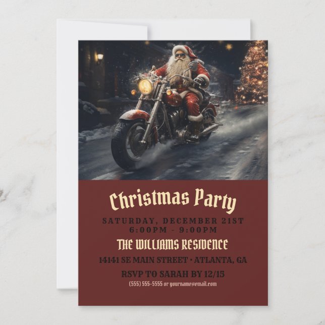 Christmas Santa Claus riding a motorcycle Invitation (Front)