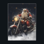 Christmas Santa Claus riding a motorcycle Postcard<br><div class="desc">santa claus christmas motorcycle, 
engine retro vintage chopper, 
motorbike wheel custom snow, 
old smile merry cute , 
man happy red beard , 
celebration illustration winter holiday , 
motorcycle santa claus christmas , </div>