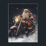 Christmas Santa Claus riding a motorcycle Postcard<br><div class="desc">santa claus christmas motorcycle, 
engine retro vintage chopper, 
motorbike wheel custom snow, 
old smile merry cute , 
man happy red beard , 
celebration illustration winter holiday , 
motorcycle santa claus christmas , </div>
