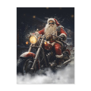 Christmas Santa Claus riding a motorcycle Postcard