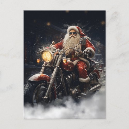 Christmas Santa Claus riding a motorcycle Postcard