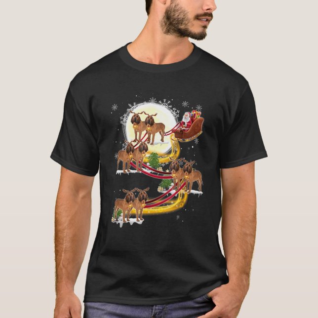 Christmas Santa Claus Riding Bloodhound Dogs Xmas T-Shirt (Front)