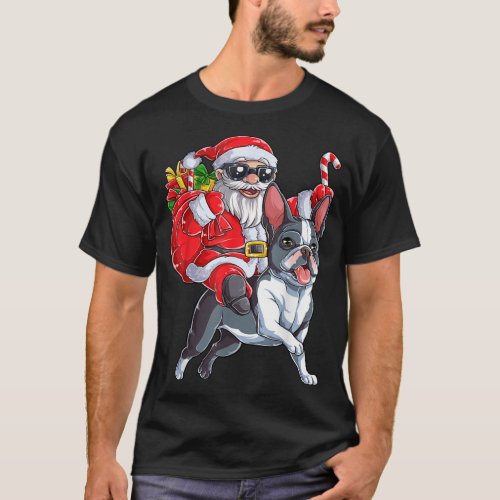 Christmas Santa Claus Riding Boston Terrier Xmas B T_Shirt