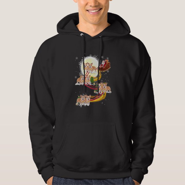Christmas Santa Claus Riding Corgi Dogs Xmas Hoodie (Front)