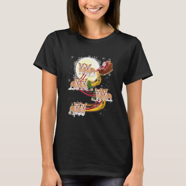 Christmas Santa Claus Riding Corgi Dogs Xmas T-Shirt (Front)
