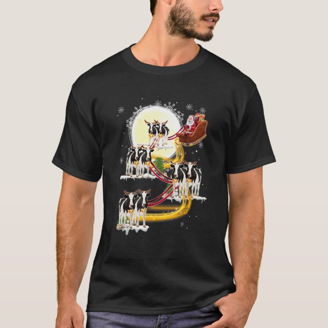 Christmas Santa Claus Riding Dairy Cow Cow Xmas T-Shirt (Front)