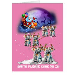 christmas santa claus riding elephant  elephant xm card