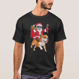 Christmas Santa Claus Riding English Bulldog Merry T-Shirt