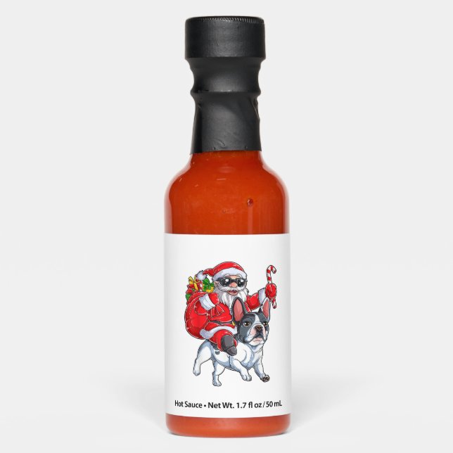 Christmas Santa Claus Riding French Bulldog Xmas B Hot Sauces (Front)