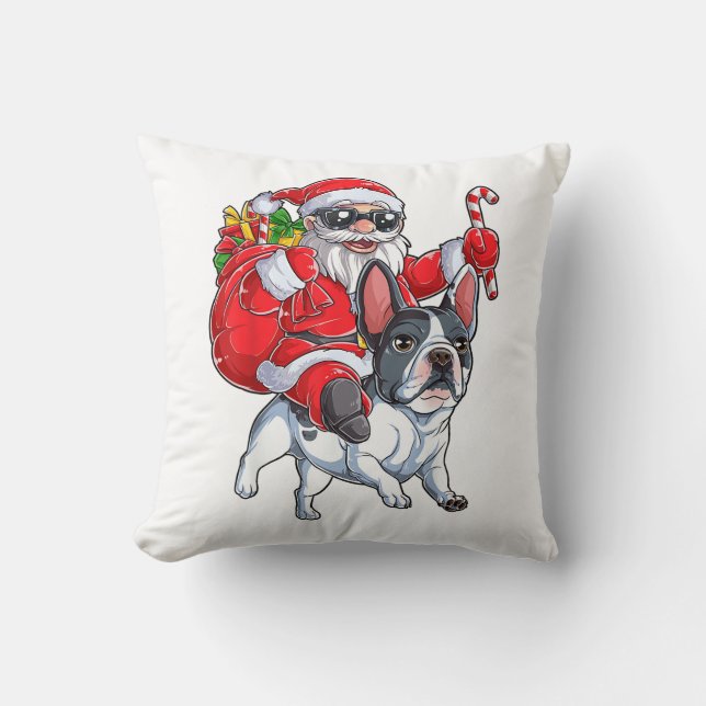 Christmas Santa Claus Riding French Bulldog Xmas B Throw Pillow (Front)