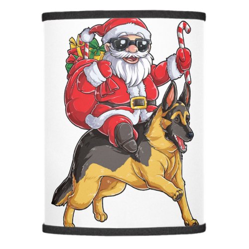 Christmas Santa Claus Riding German Shepherd Xmas  Lamp Shade