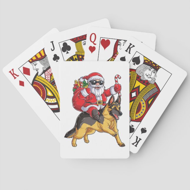 Christmas Santa Claus Riding German Shepherd Xmas  Poker Cards (Back)