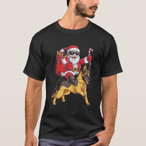 Christmas Santa Claus Riding German Shepherd Xmas  T_Shirt