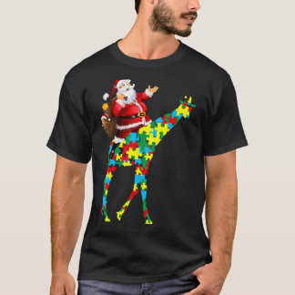 Christmas Santa Claus Riding Giraffe Autism Insert T-Shirt