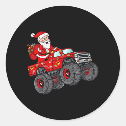 Christmas Santa Claus Riding In Monster Truck Boys Classic Round Sticker
