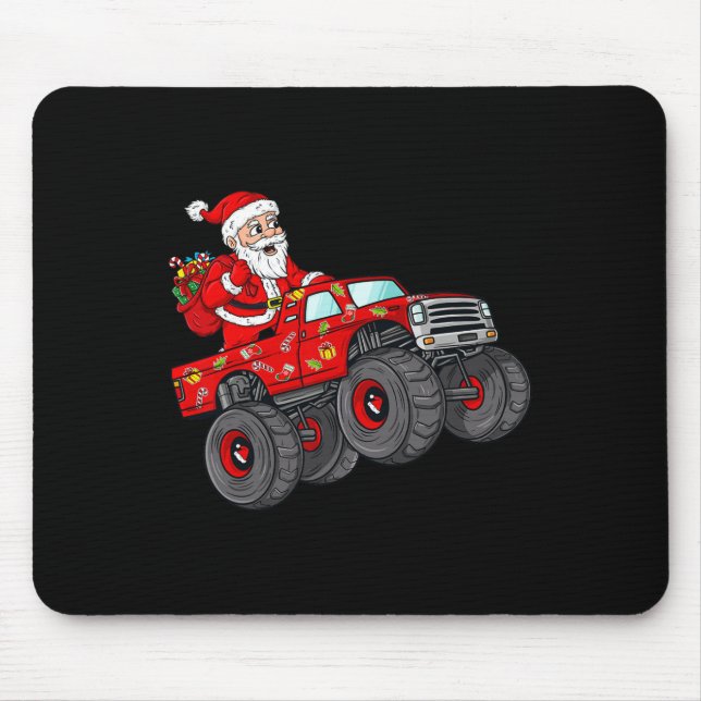 Christmas Santa Claus Riding In Monster Truck Boys Mouse Pad (Front)