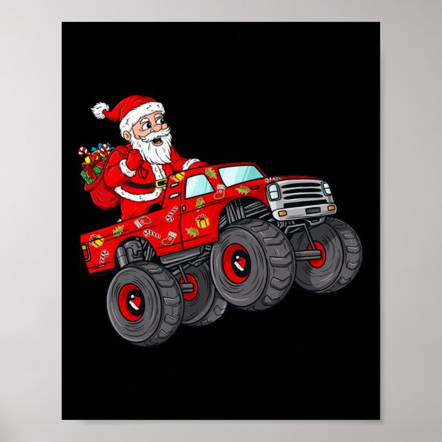 Christmas Santa Claus Riding In Monster Truck Boys Poster (Front)