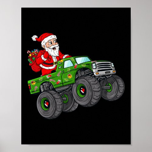 Christmas Santa Claus Riding In Monster Truck Boys Poster