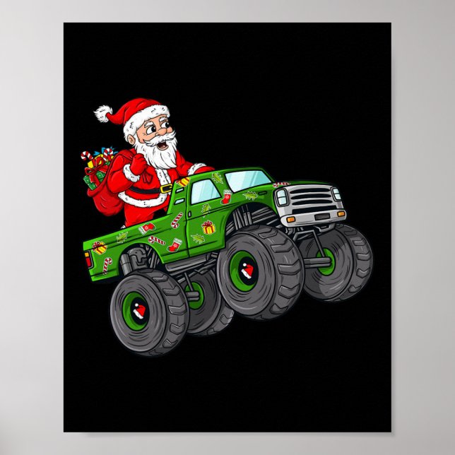 Christmas Santa Claus Riding In Monster Truck Boys Poster (Front)