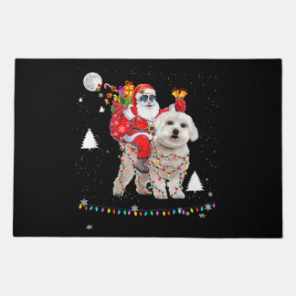 Christmas Santa Claus Riding Maltese Dog Lights Xm Doormat