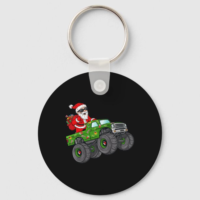Christmas Santa Claus Riding Monster Truck Boys Ki Keychain (Front)